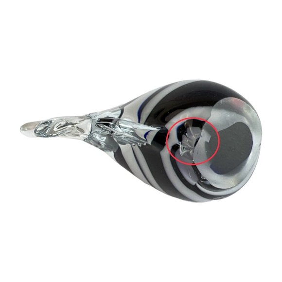 Vintage Swirl Fish Crystal Figurine Murano Style Black & White Set of 2 - Picture 6 of 12